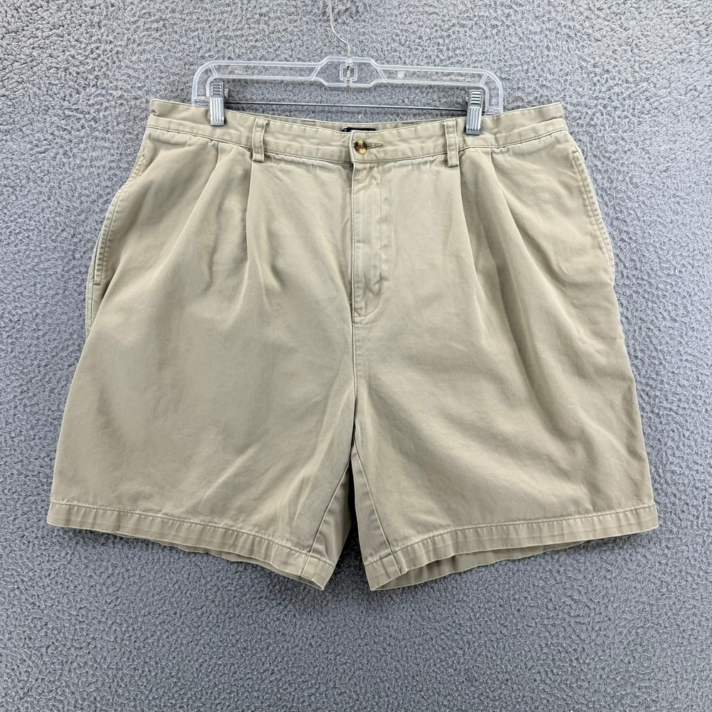 VTG Y2k Tommy Hilfiger Men Khaki Pleated Chino Shorts Tan Cotton Twill Size 38